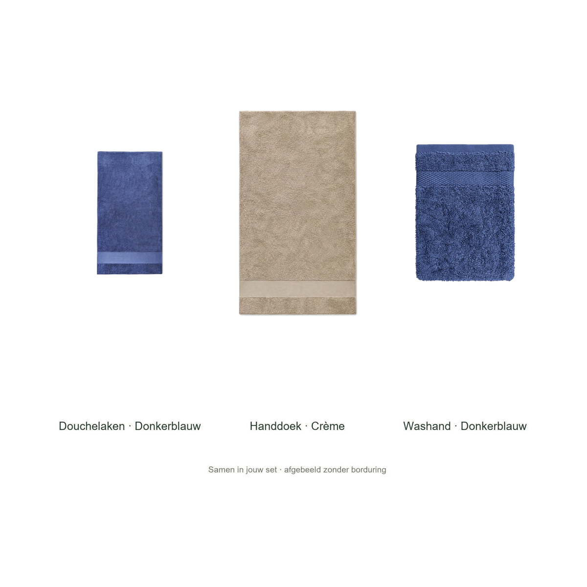 Badtextielset met naam — douchelaken, handdoek & washand