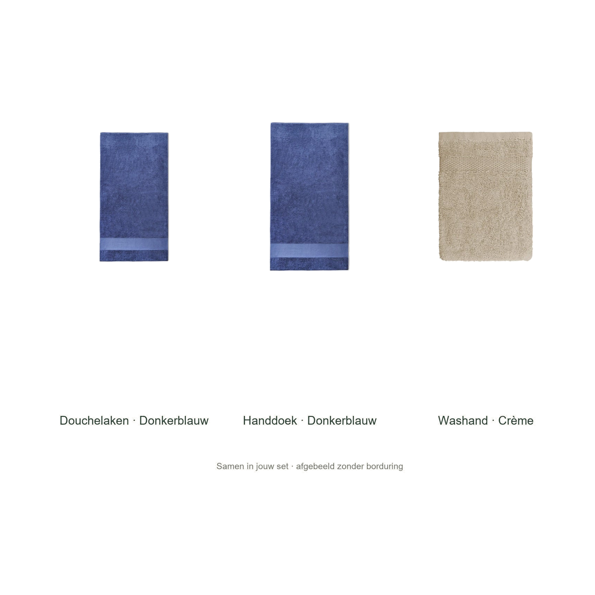 Badtextielset met naam — douchelaken, handdoek & washand
