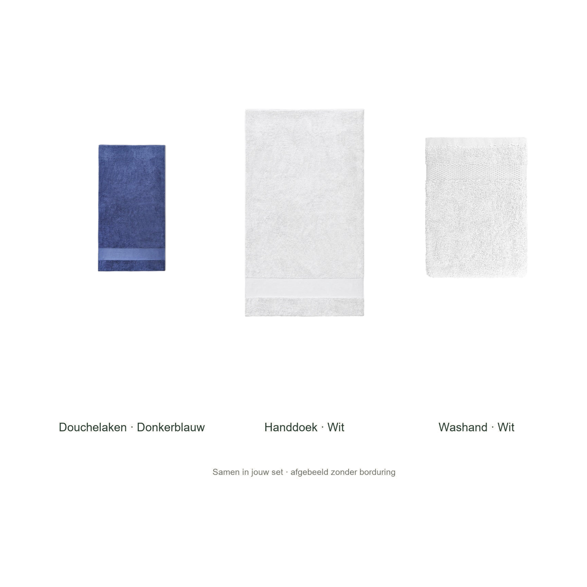 Badtextielset met naam — douchelaken, handdoek & washand