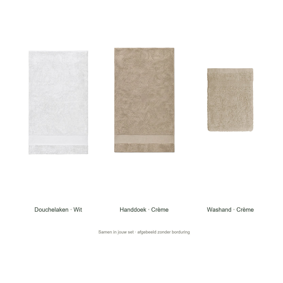 Badtextielset met naam — douchelaken, handdoek & washand