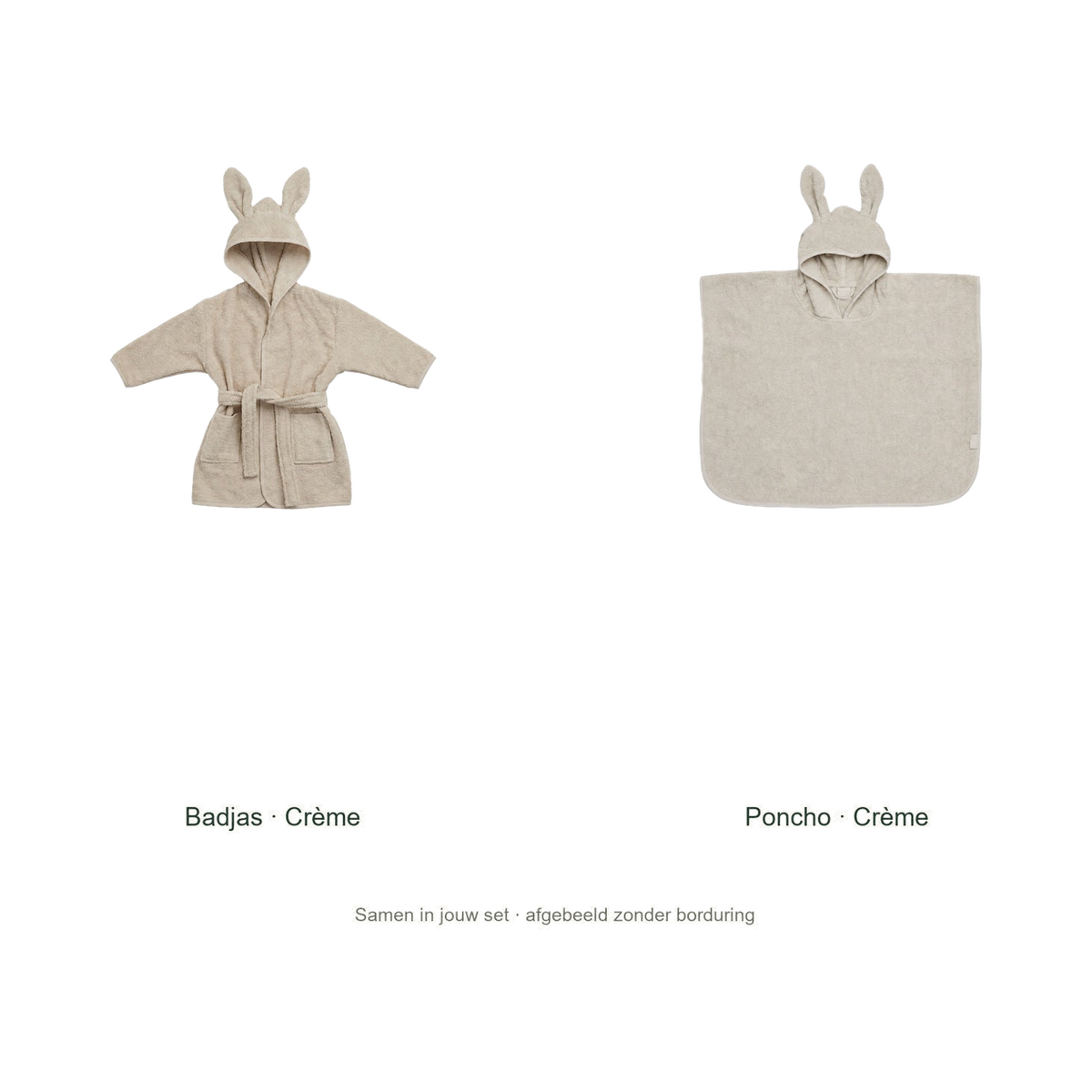 Jollein kinderbadset — originele producten vrijstaand, kleurcombinatie creme-creme