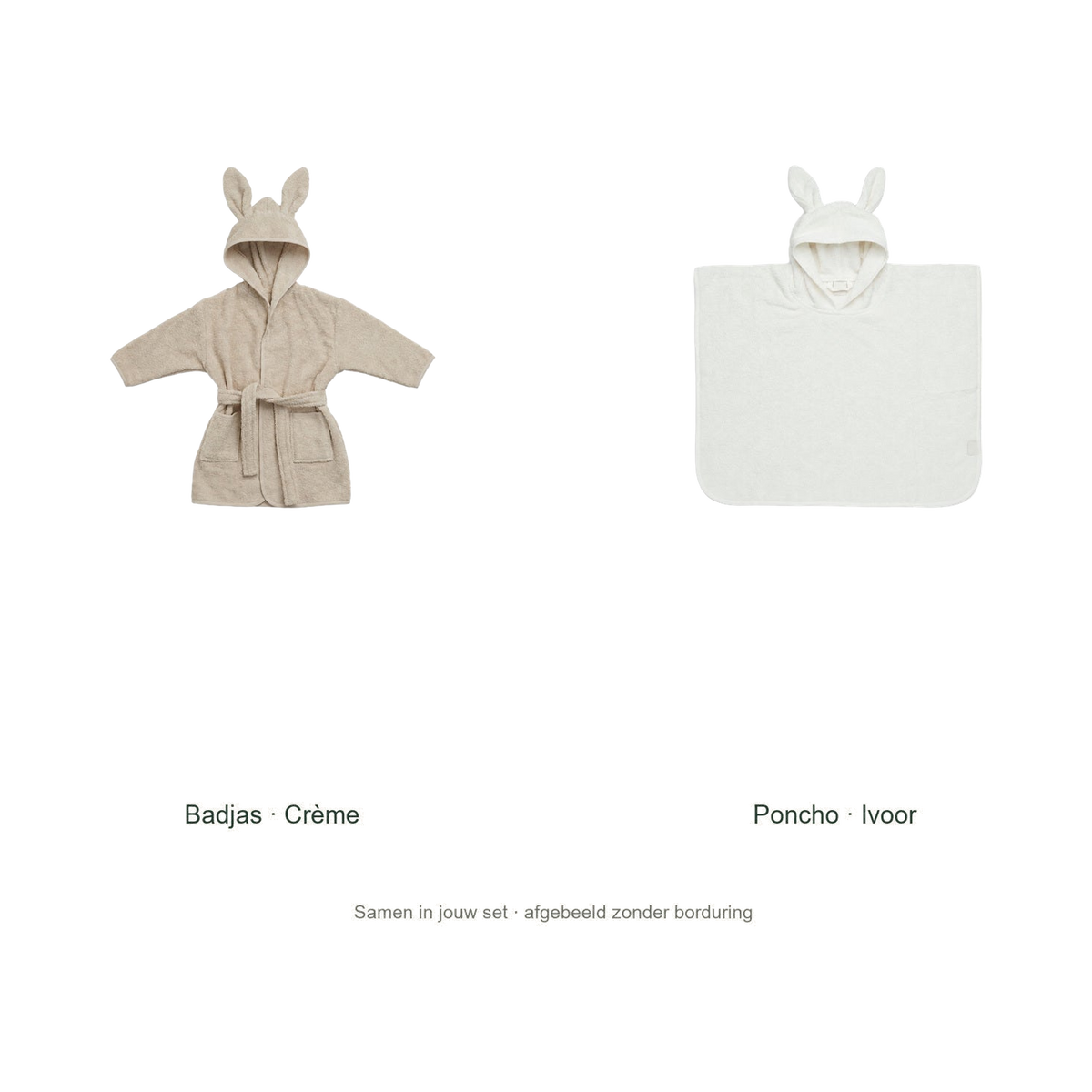 Jollein kinderbadset — originele producten vrijstaand, kleurcombinatie creme-ivoor