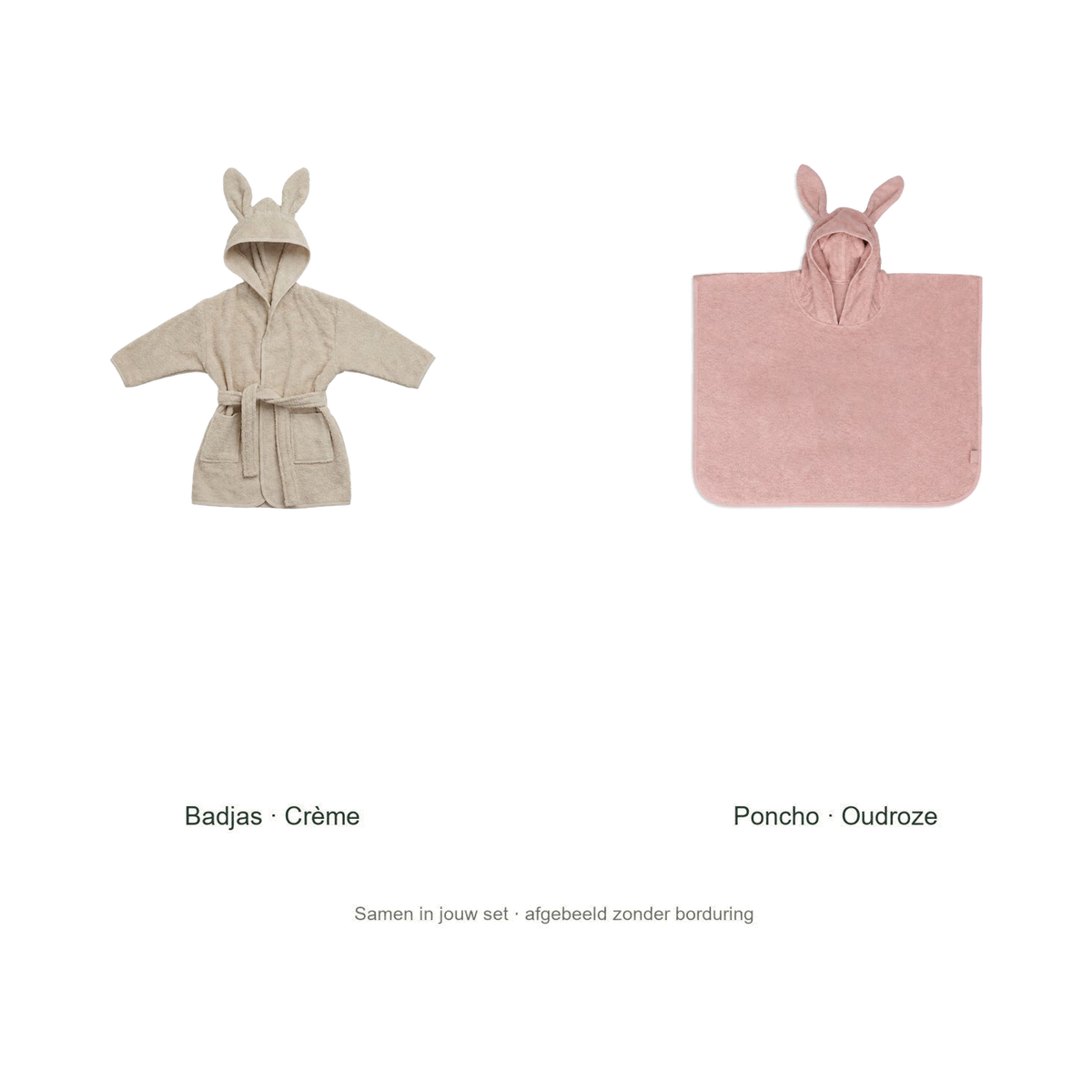 Jollein kinderbadset — originele producten vrijstaand, kleurcombinatie creme-oudroze