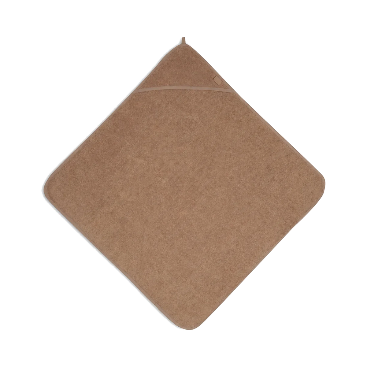 Badcape met naam – 75 × 75 cm – Warmbruin; afgebeeld zonder personalisatie.