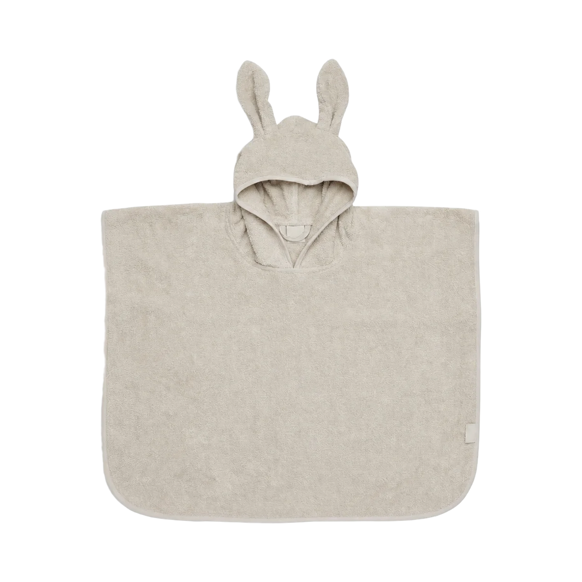 Badstof kinderponcho met naam – Crème; afgebeeld zonder personalisatie.
