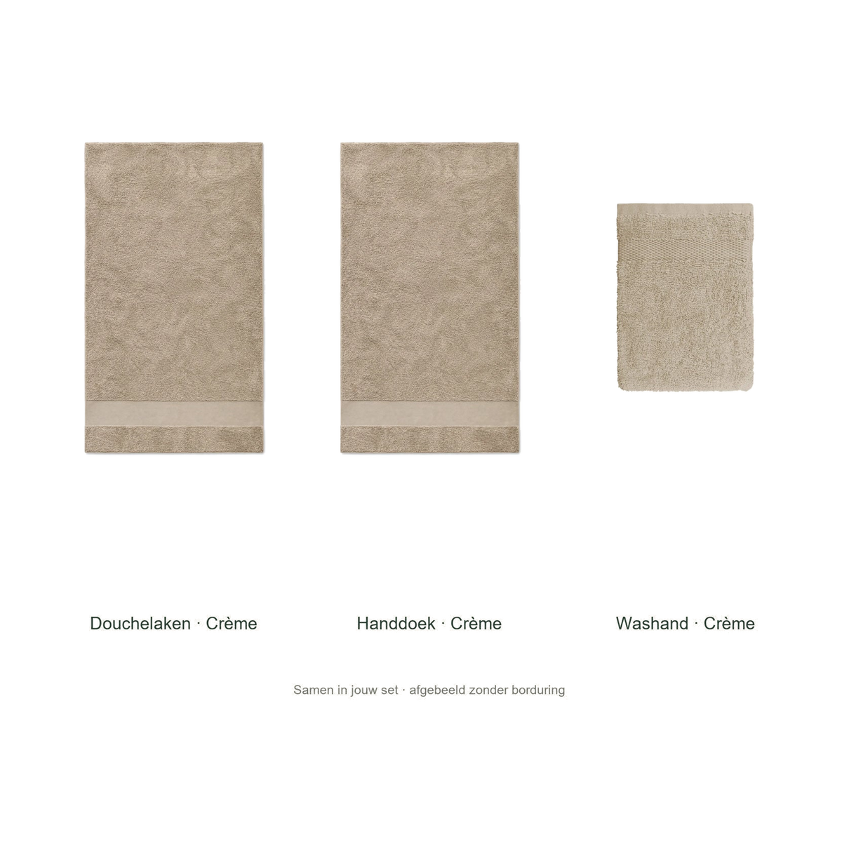 Badtextielset met naam — douchelaken, handdoek & washand