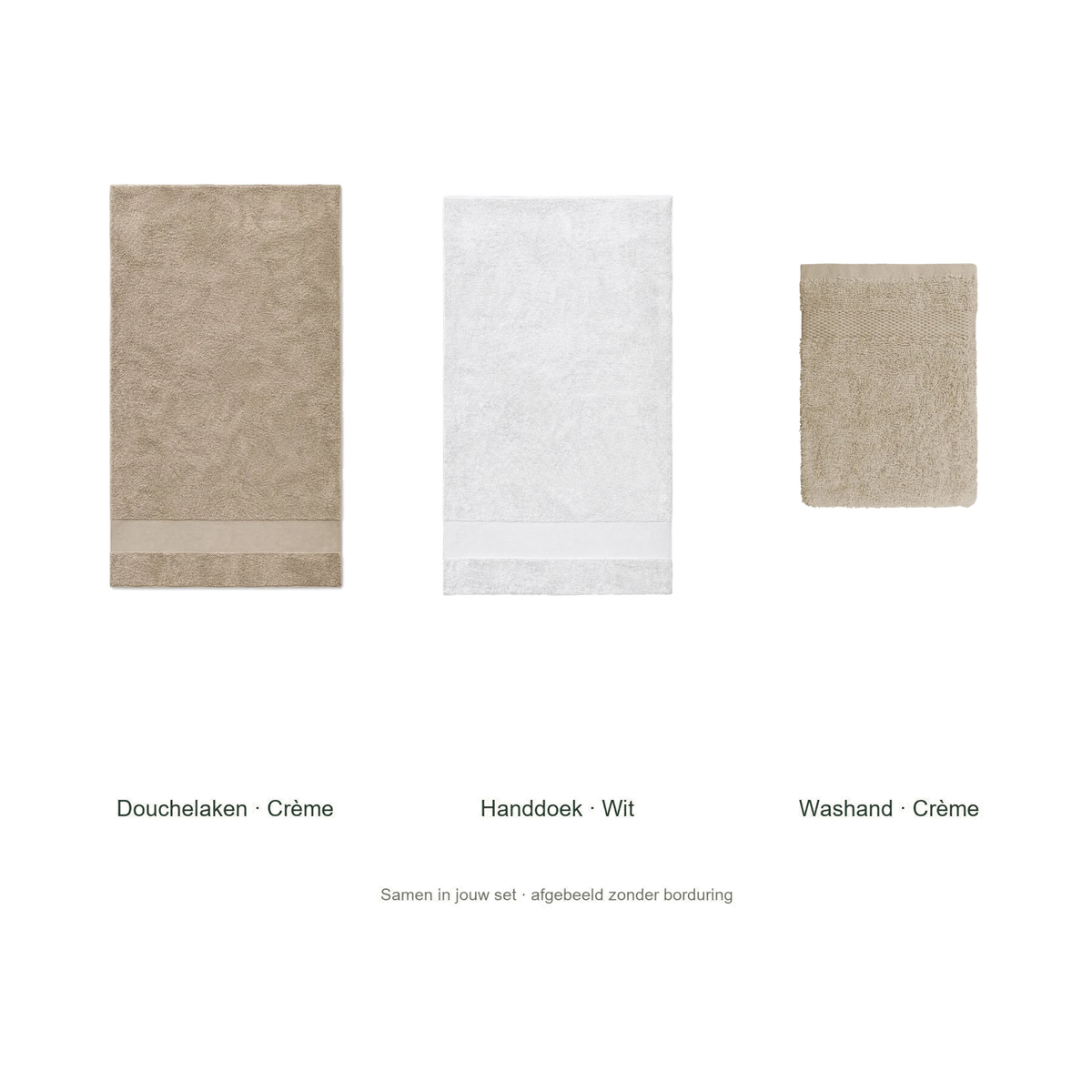 Badtextielset met naam — douchelaken, handdoek & washand