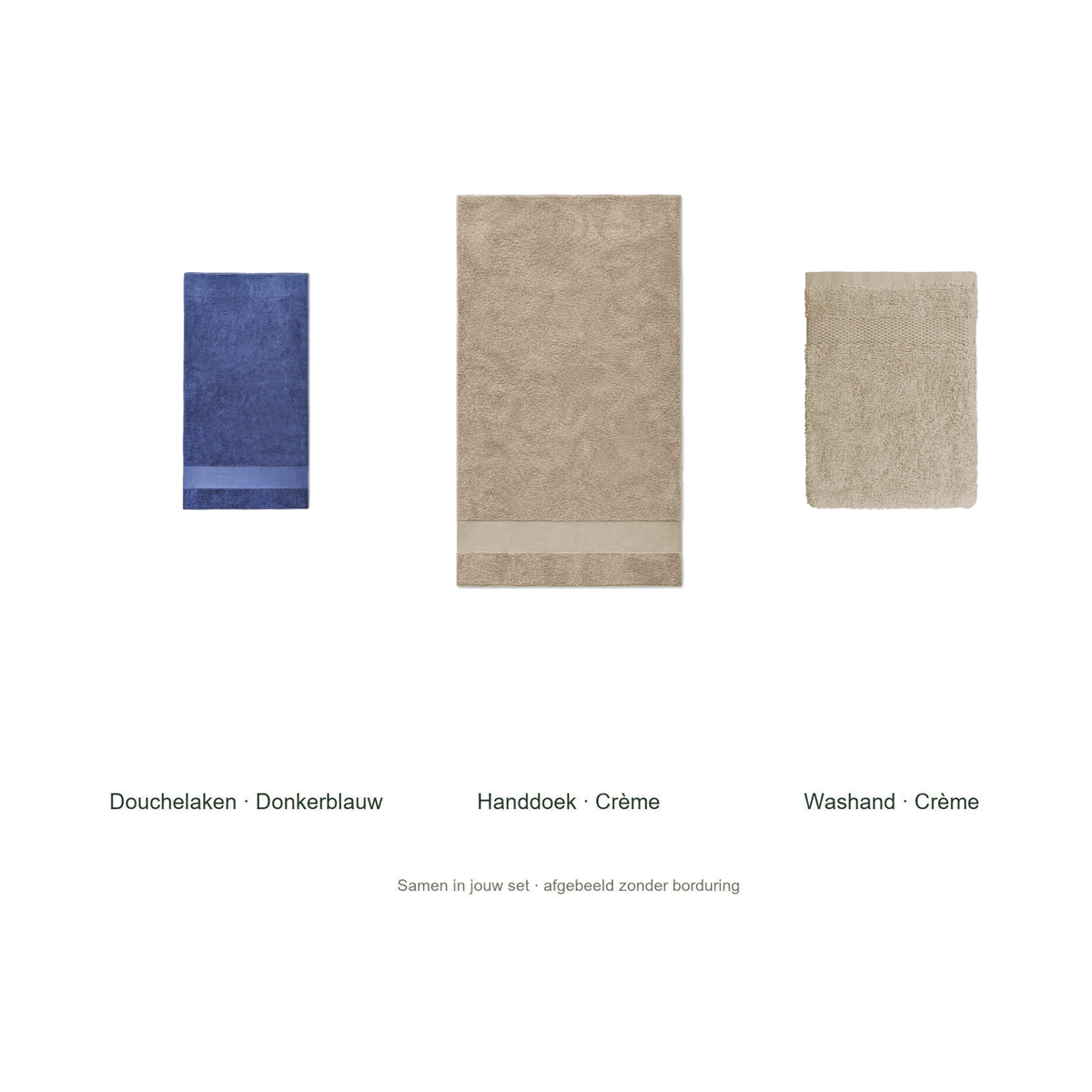 Badtextielset met naam — douchelaken, handdoek & washand