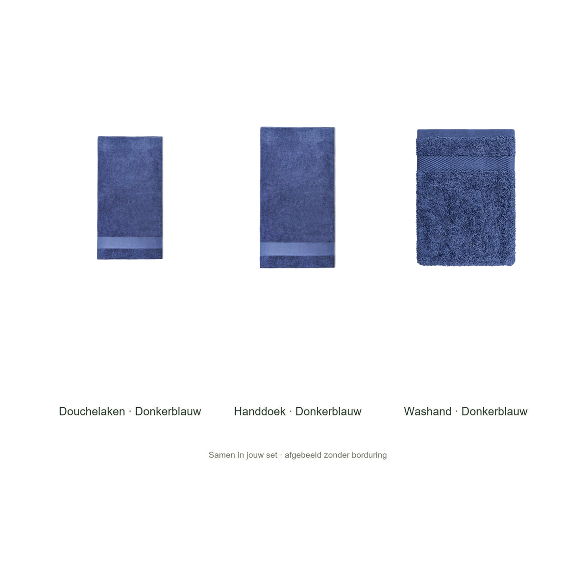 Badtextielset met naam — douchelaken, handdoek & washand