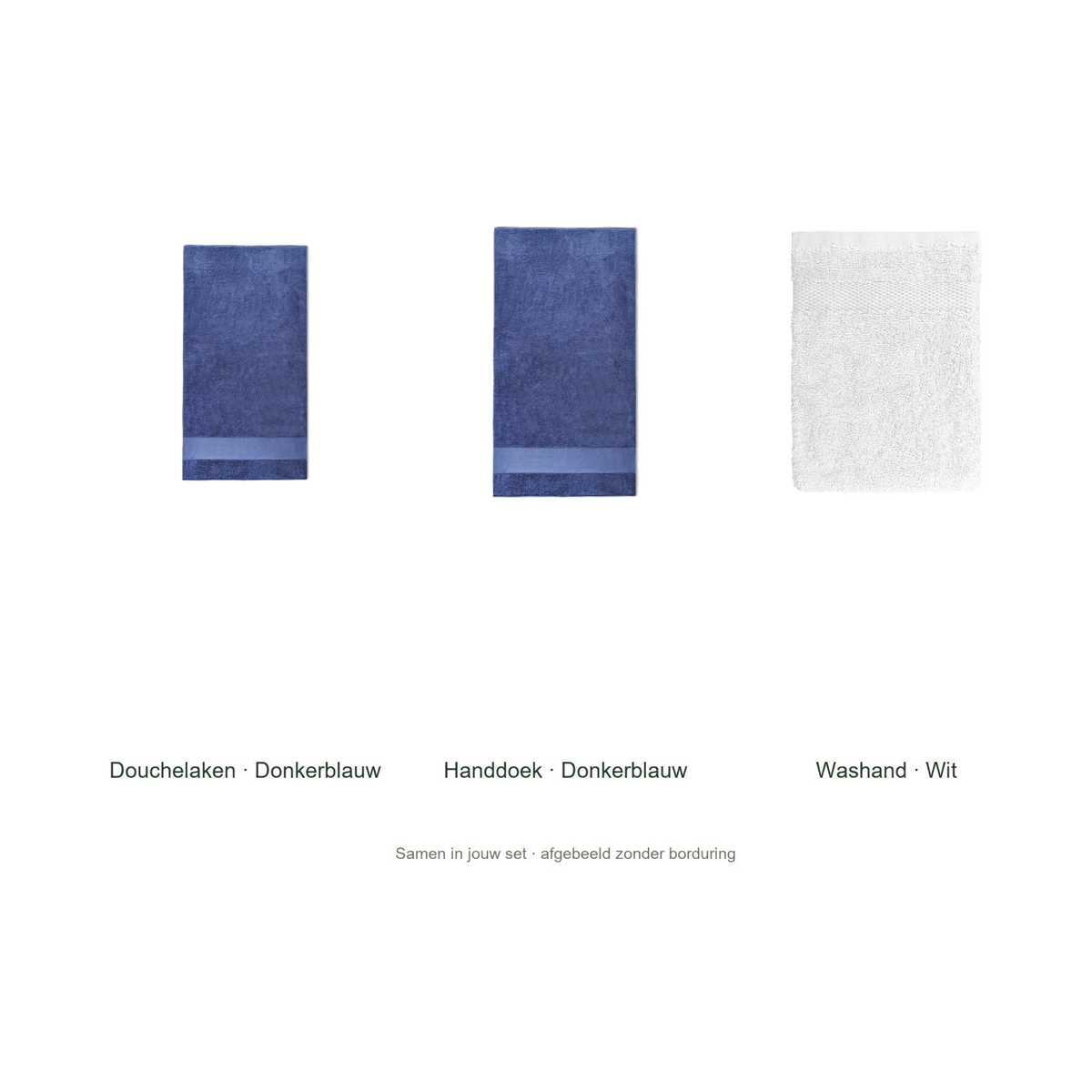 Badtextielset met naam — douchelaken, handdoek & washand