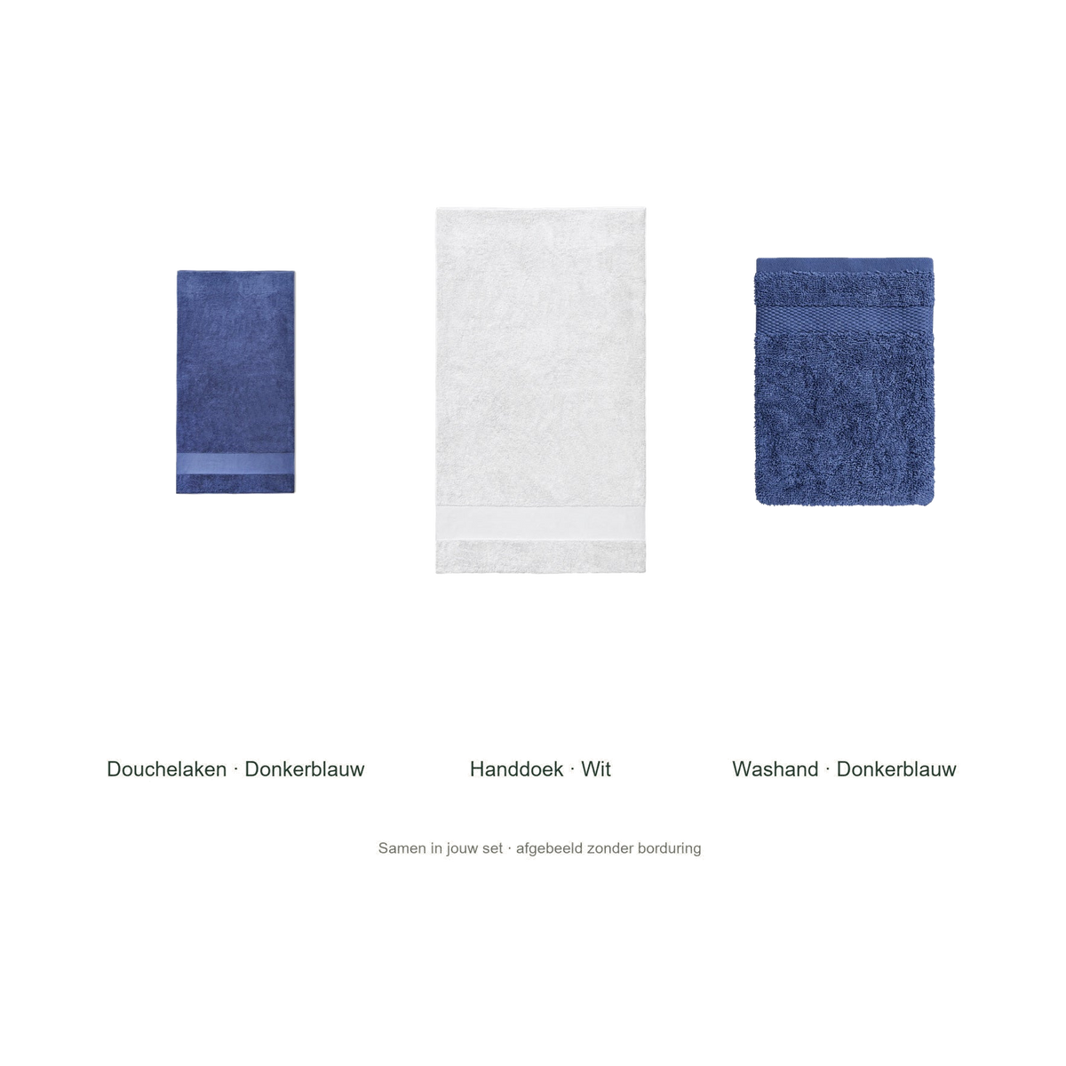 Badtextielset met naam — douchelaken, handdoek & washand