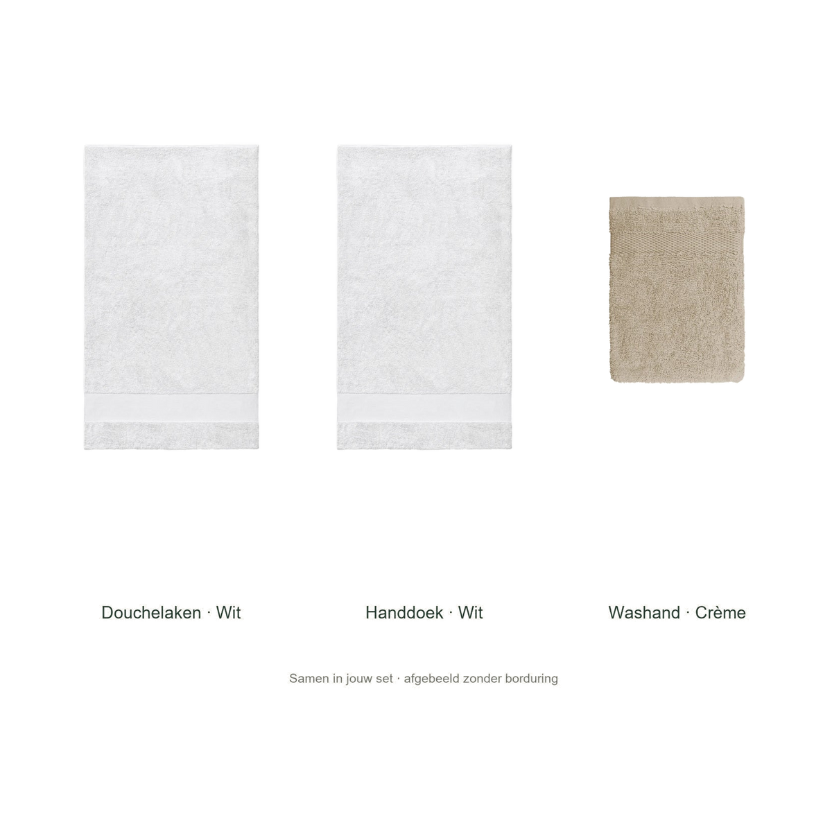 Badtextielset met naam — douchelaken, handdoek & washand