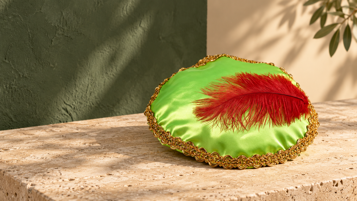 Groene pietenmuts met rode veer