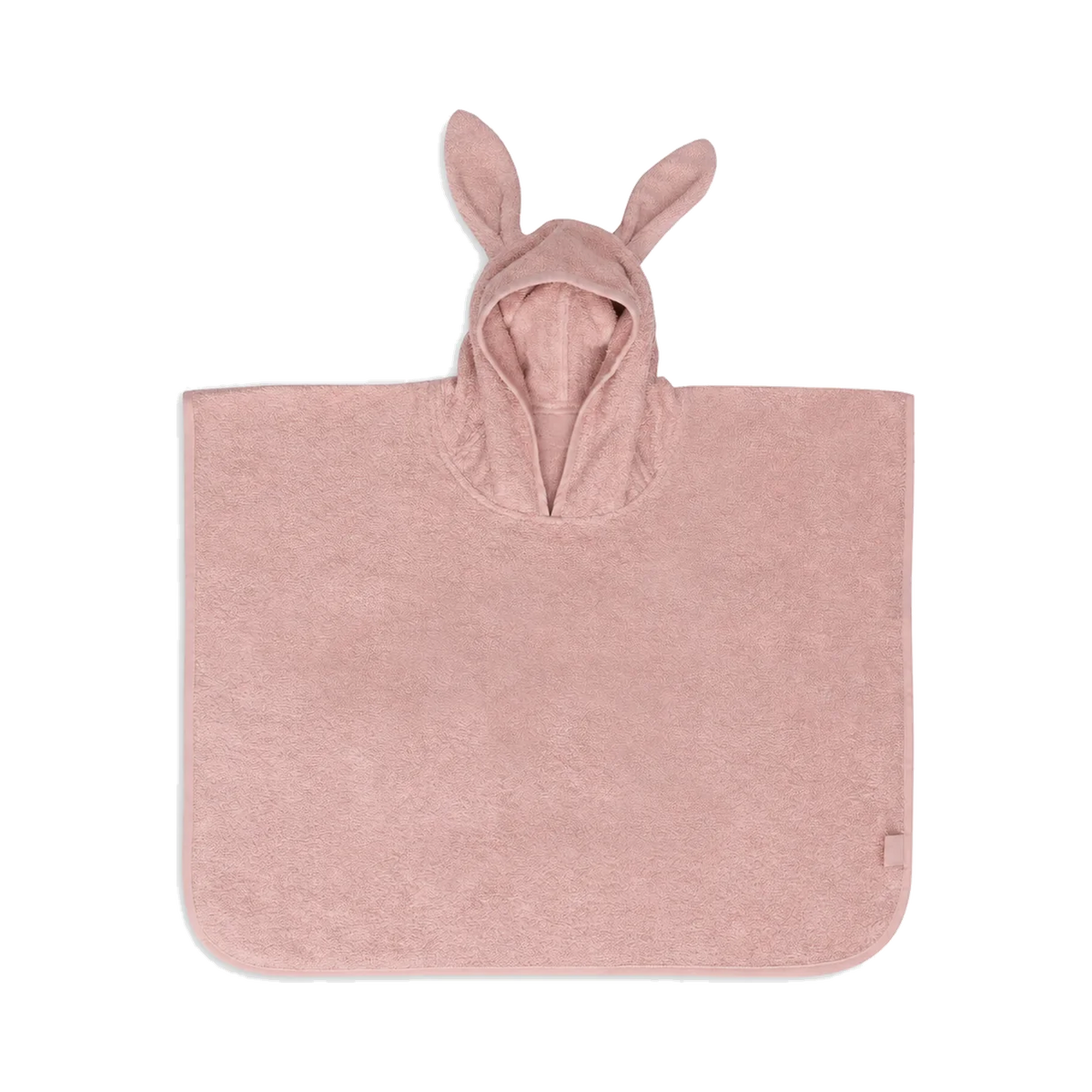 Badstof kinderponcho met naam – Oudroze; afgebeeld zonder personalisatie.